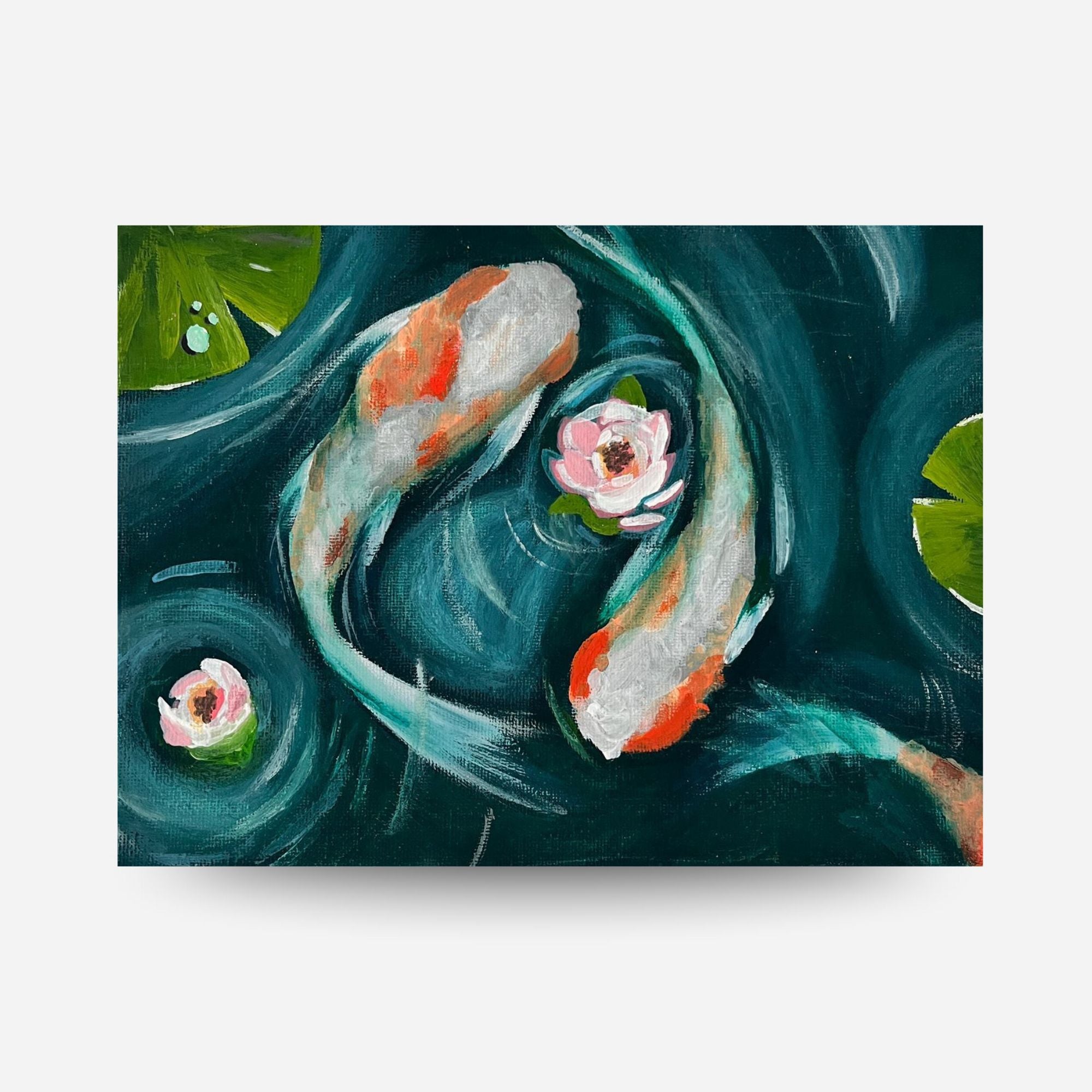 Alisa Kalacheva Koi v klidných vodách – Akrylový obraz 20×25 cm