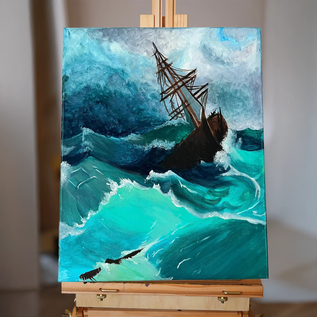 Alisa Kalacheva Loď v bouři – Akrylový obraz 40×50 cm