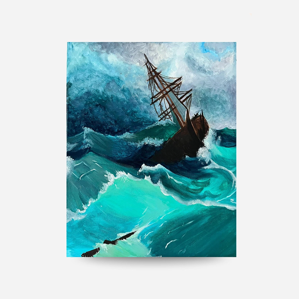Alisa Kalacheva Loď v bouři – Akrylový obraz 40×50 cm