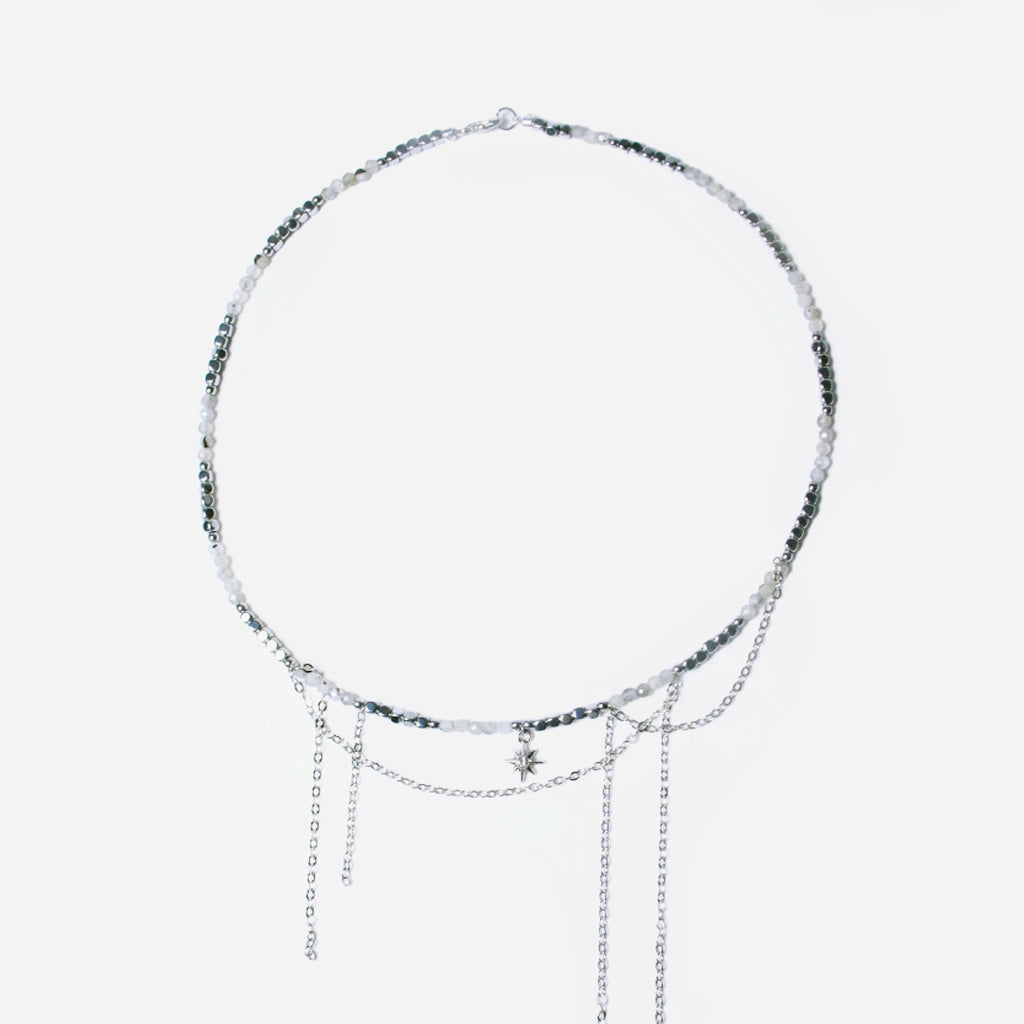 SIELI Asymetrický náhrdelník s labradoritem, kubickým hematitem a hvězdou