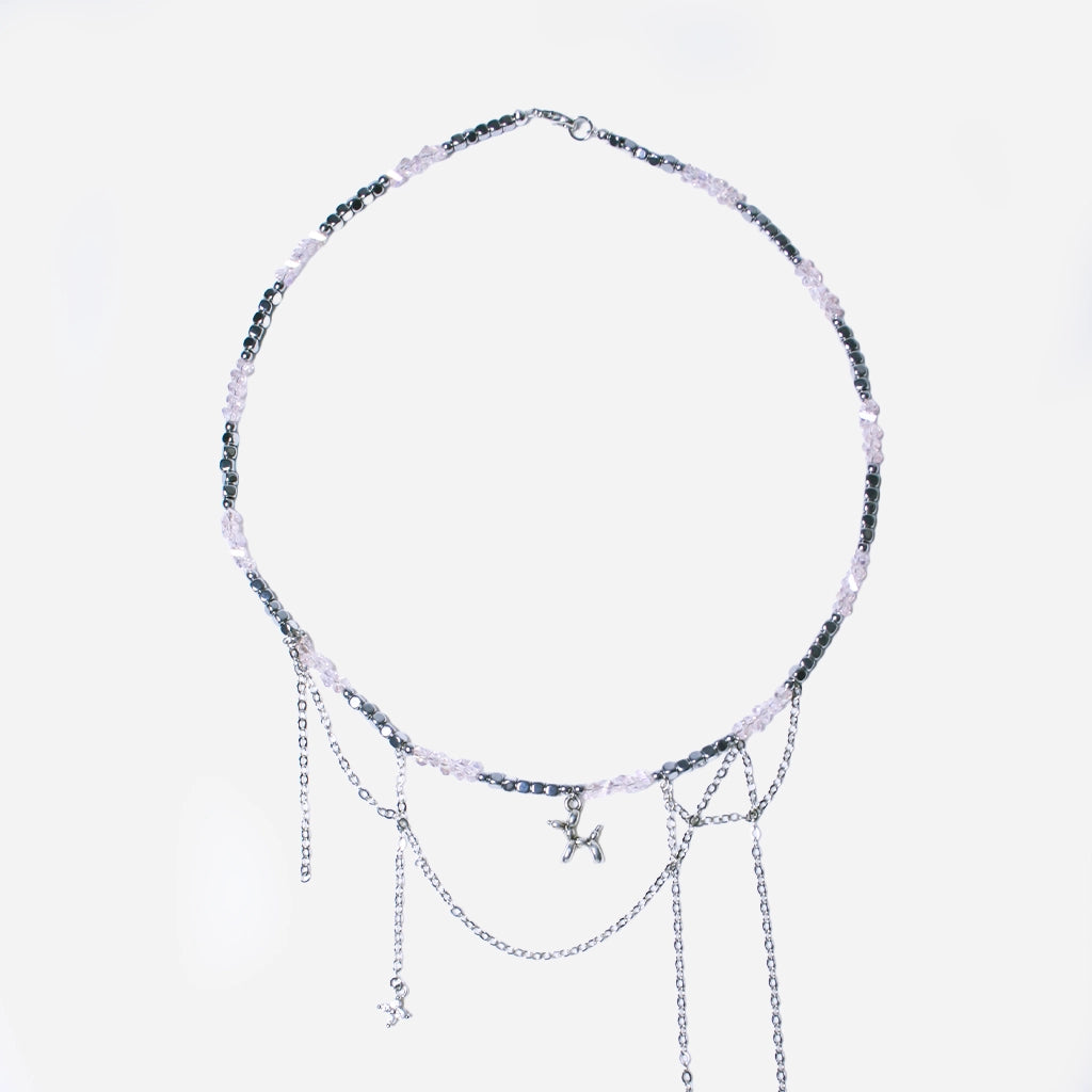 SIELI Náhrdelník z kubického hematitu s růžovým sklem a hravými přívěsky