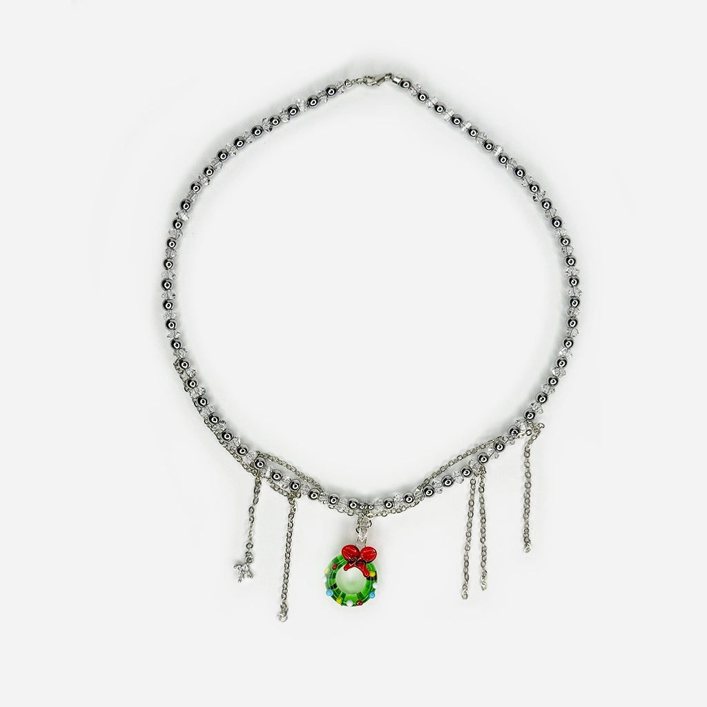 SIELI Náhrdelník s hematitem s přívěsekem ve tvaru vánočního věnce