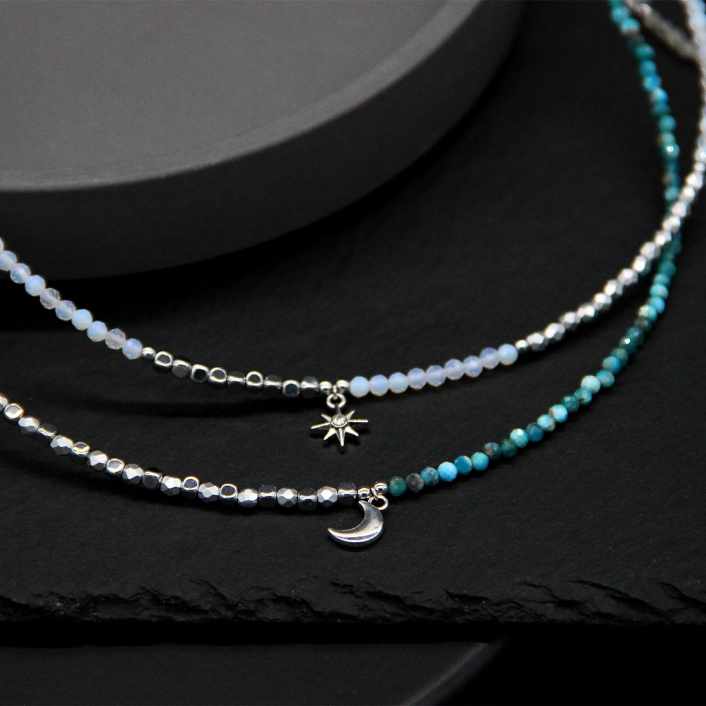 SIELI Náhrdelník s měsíčním kamenem, hematitem a hvězdou