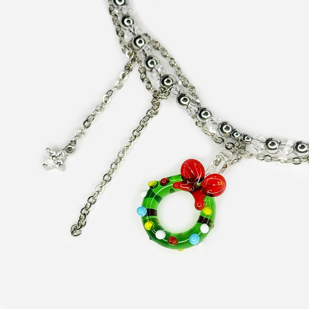 SIELI Náhrdelník s hematitem s přívěsekem ve tvaru vánočního věnce